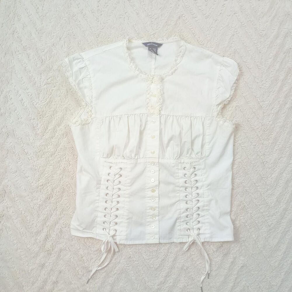 Y2K White Corset Style Milkmaid Gothic Blouse